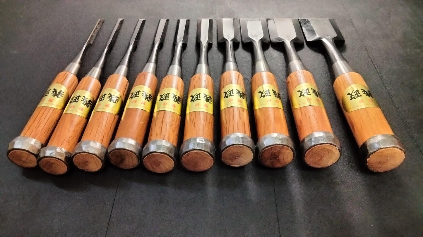 Vintage Chisel Set Motomiya Yoshimasa Oire Nomi 10pcs | Made in Japan | Unused