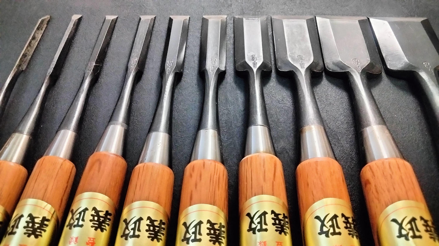 Vintage Chisel Set Motomiya Yoshimasa Oire Nomi 10pcs | Made in Japan | Unused