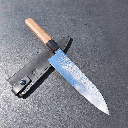 TosaUchi Silver #3 Damascus Tsuchime Santoku Knife 185mm
